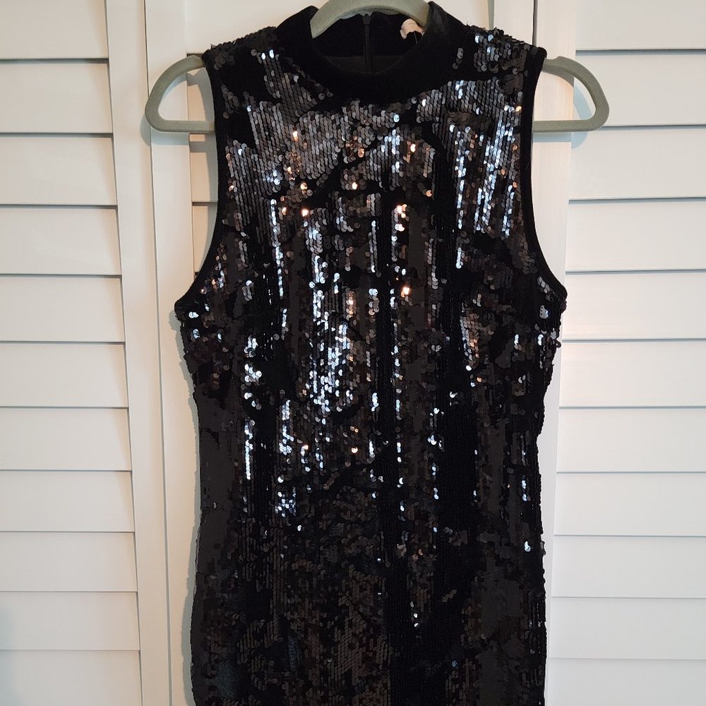 Party Time Black high neck velvet sequins dress